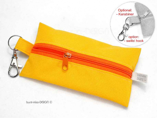 Täschchen GELB Outdoorstoff, mit Zipper orange, Kopfhörer Inhalator Kosmetik wetbag, by BuntMixxDESIGN